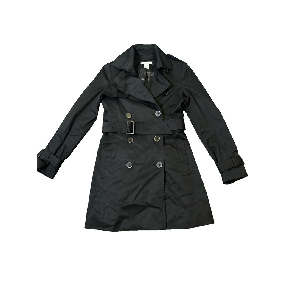 H&M Black Belted Trench Coat Jacket, Regular Fit, EU Size 4Great Condition